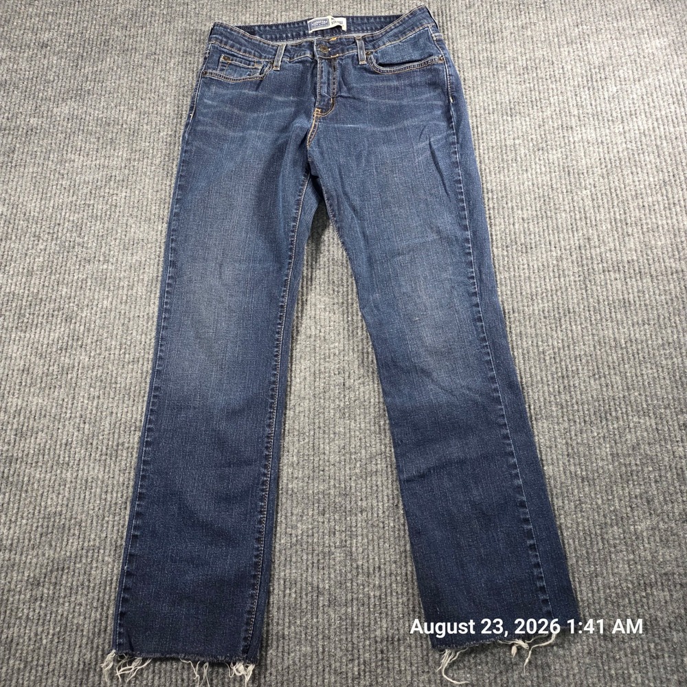 Signature Levi Strauss Womens Mid Rise Straight Leg Raw Hem Jeans Blue 10M
